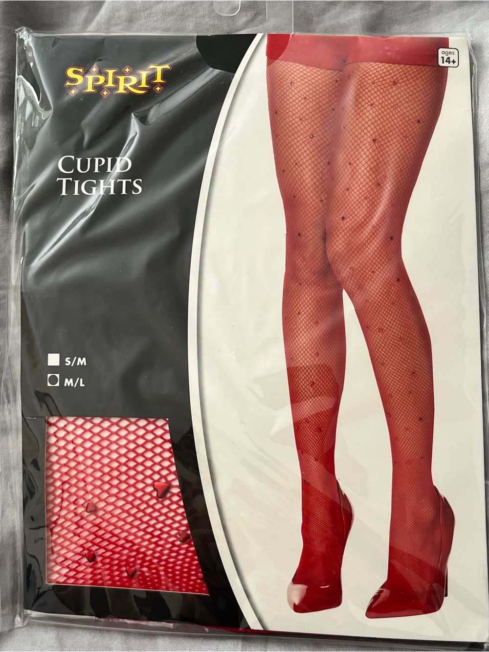 Spirit Red Cupid Fishnet Tights with Heart Accents